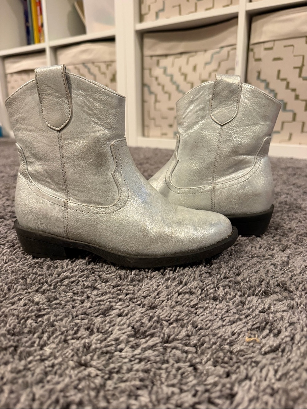 GAP Metallic Silver Western-Style Ankle Boots